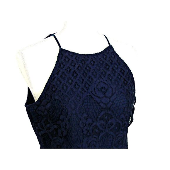 Urban Outfitters Black Swan Lace Eyelet Crochet Halter Dress Navy Blue Size S/M - Picture 2 of 12